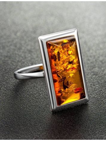Bold Geometric Silver Ring With Cognac Amber The Chelsea, Ring Size: 5.5 / 16, image , picture 2