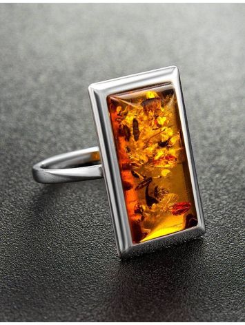 Bold Geometric Silver Ring With Cognac Amber The Chelsea, Ring Size: 13 / 22, image , picture 2