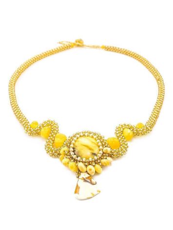 Honey Amber Braided Necklace With Yellowish Glass Beads The Fable, image , picture 4