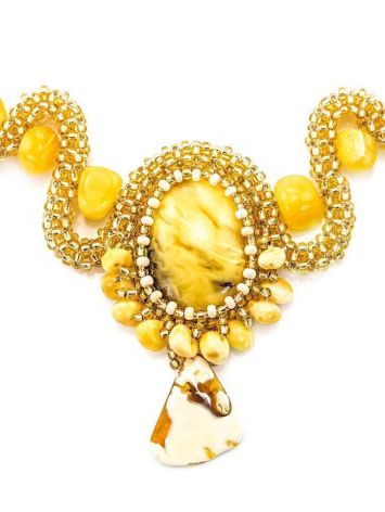 Honey Amber Braided Necklace With Yellowish Glass Beads The Fable, image , picture 3