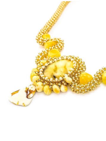 Honey Amber Braided Necklace With Yellowish Glass Beads The Fable, image , picture 5