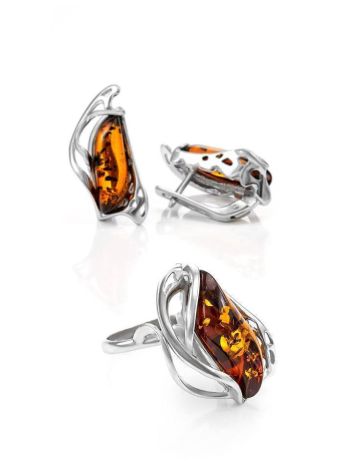 Bold Silver Ring With Cognac Amber The Illusion, Ring Size: 13 / 22, image , picture 5
