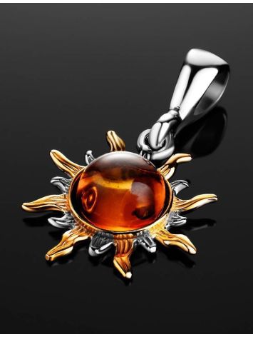 Sun Shaped Amber Pendant In Gold-Plated Silver The Helios, image , picture 2