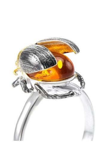 Cognac Amber Ring In Sterling Silver The Scarab, Ring Size: 6 / 16.5, image , picture 3