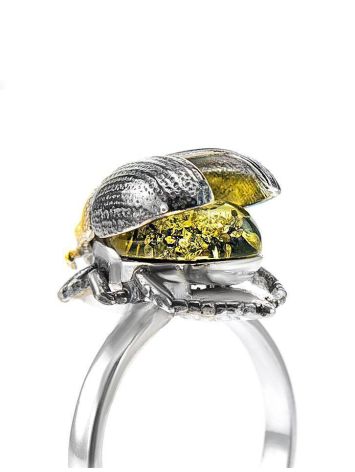 Green Amber Ring In Sterling Silver Ring The Scarab, Ring Size: 11.5 / 21, image , picture 3