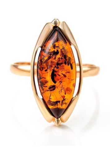 Bright Gold-Plated Ring With Cognac Amber The Ballade, Ring Size: 5.5 / 16, image , picture 4