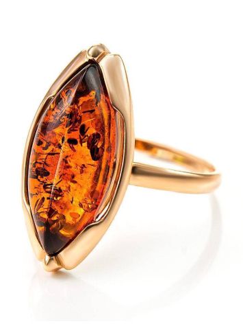 Bright Gold-Plated Ring With Cognac Amber The Ballade, Ring Size: 5.5 / 16, image , picture 5