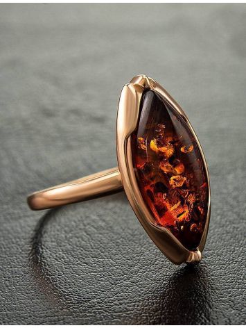 Bright Gold-Plated Ring With Cognac Amber The Ballade, Ring Size: 5.5 / 16, image , picture 3
