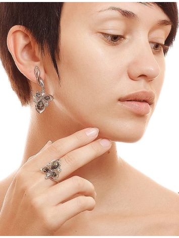 Bold Silver Ring With Cognac Amber And Crystals The Edelweiss, Ring Size: 11.5 / 21, image , picture 6