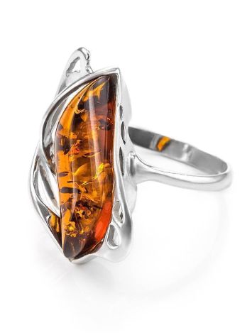 Bold Silver Ring With Cognac Amber The Illusion, Ring Size: 13 / 22, image , picture 4