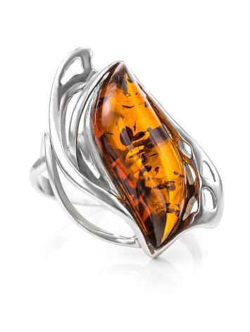 Bold Silver Ring With Cognac Amber The Illusion, Ring Size: 13 / 22, image , picture 3