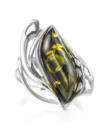 Bold Green Amber Ring In Sterling Silver The Illusion, Ring Size: 13 / 22, image , picture 3