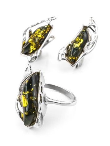 Bold Green Amber Ring In Sterling Silver The Illusion, Ring Size: 12 / 21.5, image , picture 5