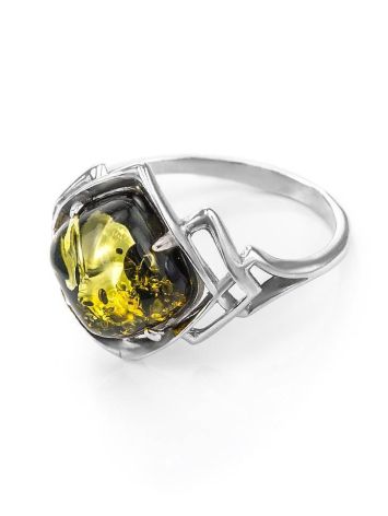 Bold Silver Ring With Green Amber The Astoria, Ring Size: 13 / 22, image , picture 4