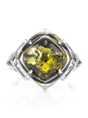 Bold Silver Ring With Green Amber The Astoria, Ring Size: 13 / 22, image , picture 3