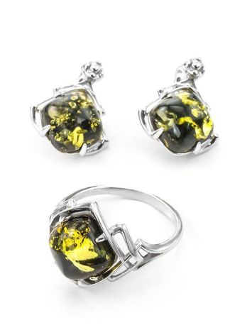 Bold Silver Ring With Green Amber The Astoria, Ring Size: 12 / 21.5, image , picture 5