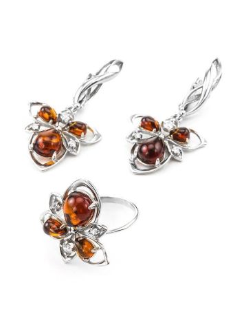 Bold Silver Ring With Cognac Amber And Crystals The Edelweiss, Ring Size: 11.5 / 21, image , picture 5