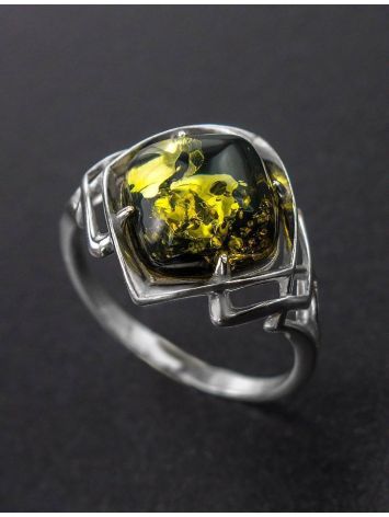 Bold Silver Ring With Green Amber The Astoria, Ring Size: 13 / 22, image , picture 2