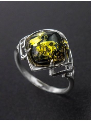 Bold Silver Ring With Green Amber The Astoria, Ring Size: 12 / 21.5, image , picture 2