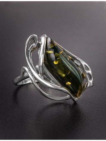 Bold Green Amber Ring In Sterling Silver The Illusion, Ring Size: 13 / 22, image , picture 2