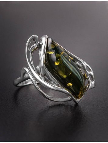 Bold Green Amber Ring In Sterling Silver The Illusion, Ring Size: 12 / 21.5, image , picture 2