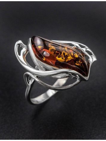Bold Silver Ring With Cognac Amber The Illusion, Ring Size: 13 / 22, image , picture 2