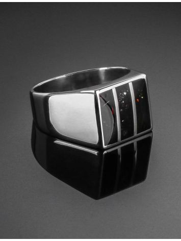 Bold Silver Signet Ring With Cherry Amber The London, Ring Size: / 22.5, image , picture 2