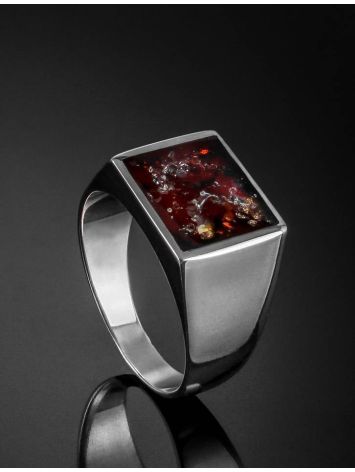 Silver Signet Ring With Cherry Amber The London, Ring Size: 12 / 21.5, image , picture 2