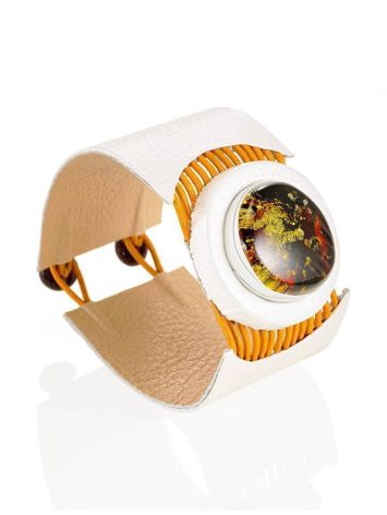 White Leather Bracelet With Green Amber The Amazon, image , picture 4