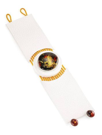 White Leather Bracelet With Green Amber The Amazon, image , picture 5