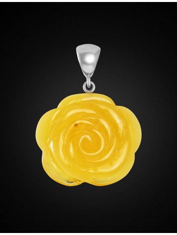 Carved Flower Amber Pendant in Sterling Silver The Rose, image , picture 4