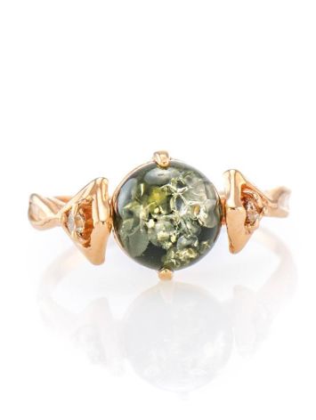 Round Amber Ring In Gold With Crystals The Sambia, Ring Size: 6 / 16.5, image , picture 3