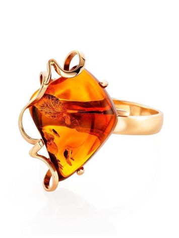 Handcrafted Golden Ring With Cognac Amber The Rialto, Ring Size: Adjustable, image , picture 3
