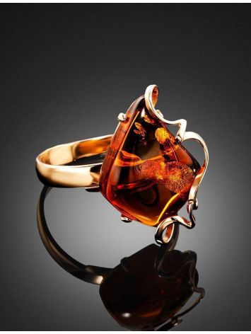 Handcrafted Golden Ring With Cognac Amber The Rialto, Ring Size: Adjustable, image , picture 2