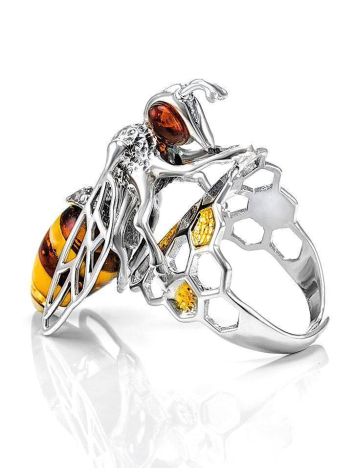 Cocktail Silver Ring With Honey Amber The Bee, Ring Size: Adjustable, image , picture 5