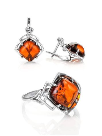 Stylish Silver Ring With Cognac Amber The Astoria, Ring Size: 12 / 21.5, image , picture 5