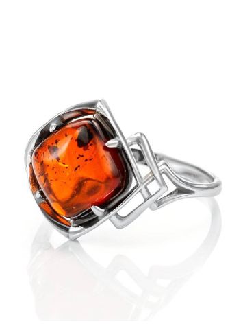 Stylish Silver Ring With Cognac Amber The Astoria, Ring Size: 12 / 21.5, image , picture 4