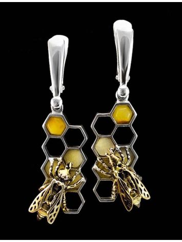 Drop Amber Earrings In Sterling Silver The Bee, image , picture 3