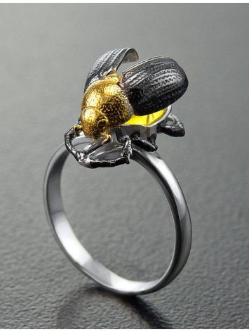 Amazing Silver Ring With Lemon Amber The Scarab, Ring Size: 11 / 20.5, image , picture 2