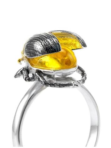 Amazing Silver Ring With Lemon Amber The Scarab, Ring Size: 11 / 20.5, image , picture 3