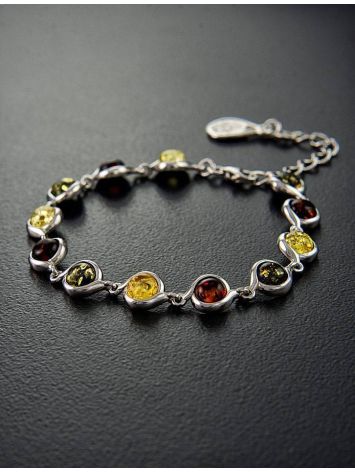 Multicolor Amber Link Bracelet In Sterling Silver The Berry, image , picture 2