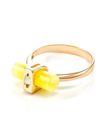 Cylindrical Cut Amber In Gold With Crystals The Scandinavia, Ring Size: 6.5 / 17, image , picture 4