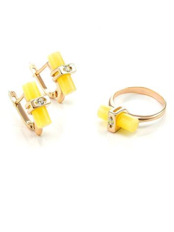 Cylindrical Cut Amber In Gold With Crystals The Scandinavia, Ring Size: 6.5 / 17, image , picture 6