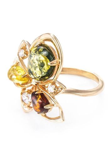 Multicolor Amber Cocktail Ring In Gold With Crystals The Edelweiss, Ring Size: 8.5 / 18.5, image , picture 5