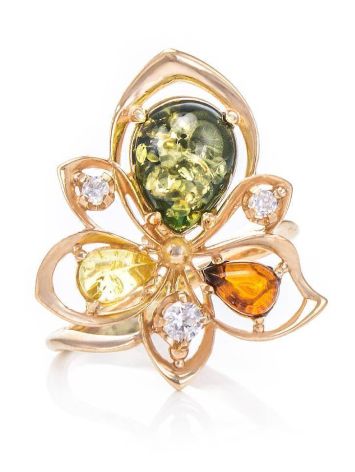 Multicolor Amber Cocktail Ring In Gold With Crystals The Edelweiss, Ring Size: 8.5 / 18.5, image , picture 4