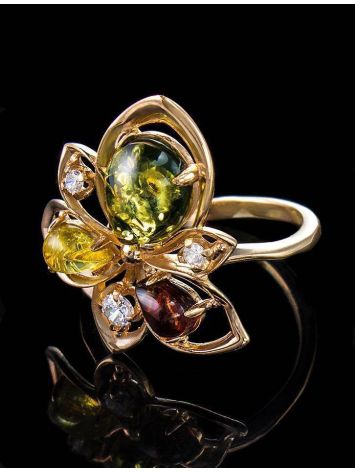 Multicolor Amber Cocktail Ring In Gold With Crystals The Edelweiss, Ring Size: 8.5 / 18.5, image , picture 3
