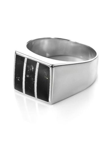 Bold Silver Signet Ring With Cherry Amber The London, Ring Size: / 22.5, image , picture 4