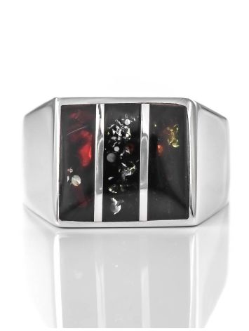 Bold Silver Signet Ring With Cherry Amber The London, Ring Size: / 22.5, image , picture 3