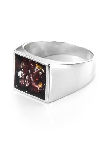 Silver Signet Ring With Cherry Amber The London, Ring Size: 12 / 21.5, image , picture 4