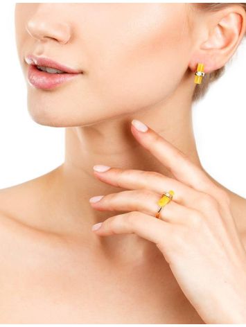 Cylindrical Cut Amber In Gold With Crystals The Scandinavia, Ring Size: 6.5 / 17, image , picture 3